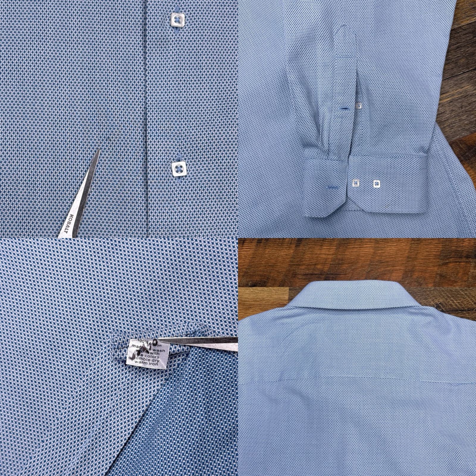Vintage Paul Fredrick Dress Shirt Mens 3XL Blue Button Up 100% Cotton Long Sleeve Geometric Classic Blue Mens Regular Size 48R - 8 Thumbnail
