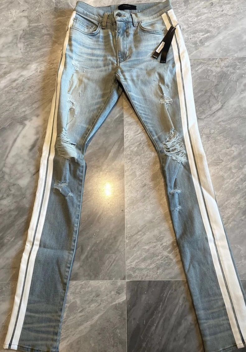 Amiri AMIRI Classic Blue Ripped Track Jeans - dmc Size US 29 - 1 Thumbnail