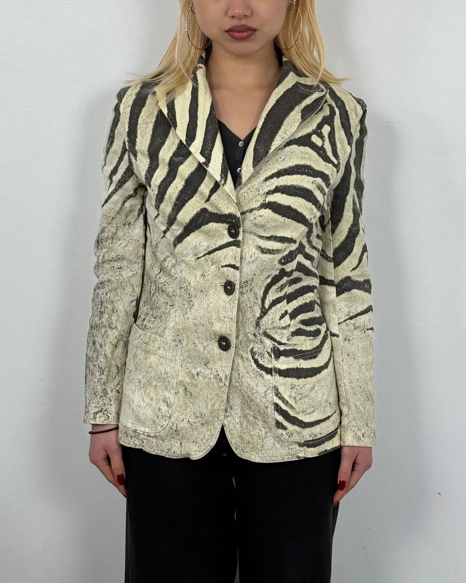 Roberto Cavalli SS1999 Roberto Cavalli Zebra Marble White Blazer Jacket Size L / US 10 / IT 46 - 1 Thumbnail