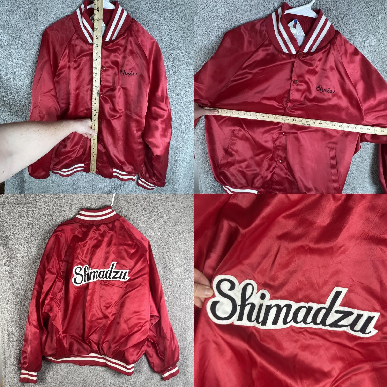 Logo 7 VINTAGE WestArk Jacket Mens XL Red Satin Varsity Snap Logo Shimadzu USA Embroidered Back Patch Button Lined Pockets Casual Workwear Sports Size US XL / EU 56 / 4 - 8 Thumbnail