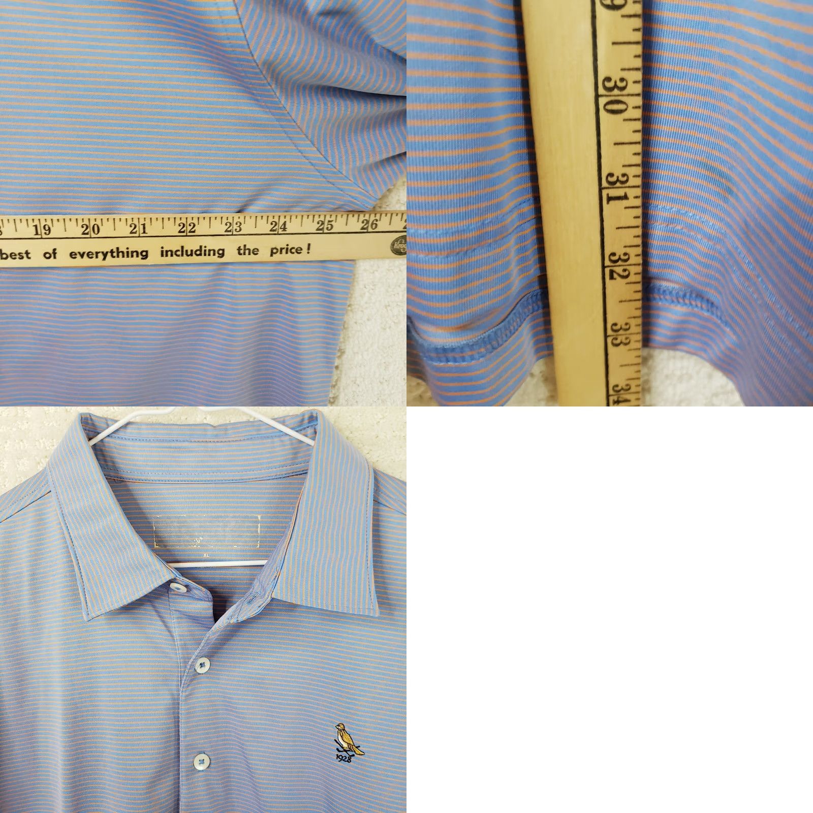 Vintage Donald Ross Polo Mens XL Blue Pink Striped Bird Logo 1928 Performance Golf Shirt Size US XL / EU 56 / 4 - 9 Thumbnail