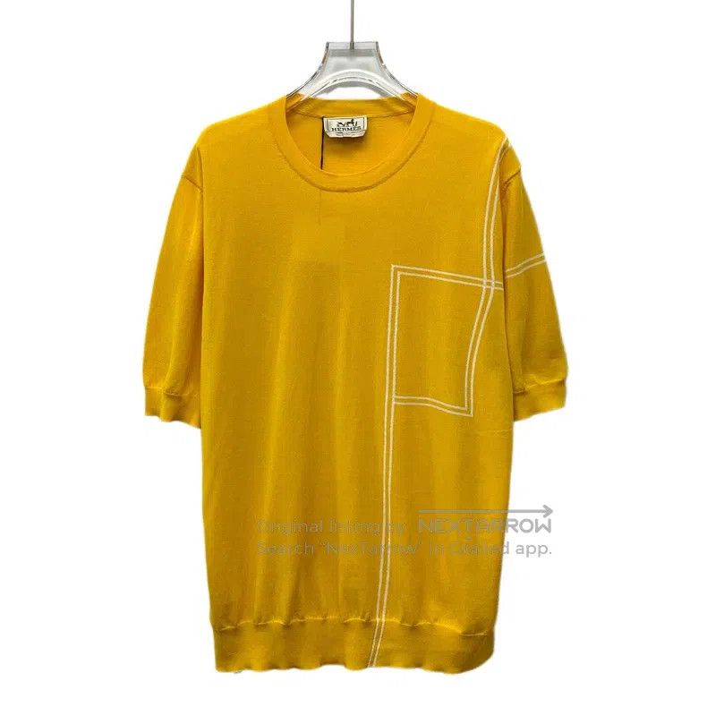 Hermes Hermes Yellow cotton round-neck short-sleeve knit top Size US L / EU 52-54 / 3 - 1 Thumbnail