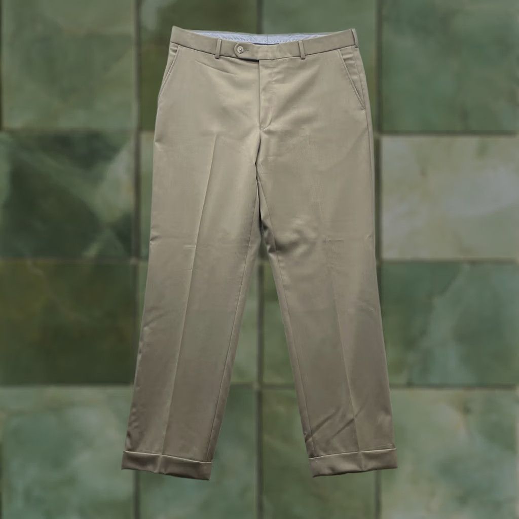 Vintage BALLIN Dress Pants Mens 37x32 Wool Khaki Brown Comfort-EZE Super 120s Size US 37 - 1 Thumbnail