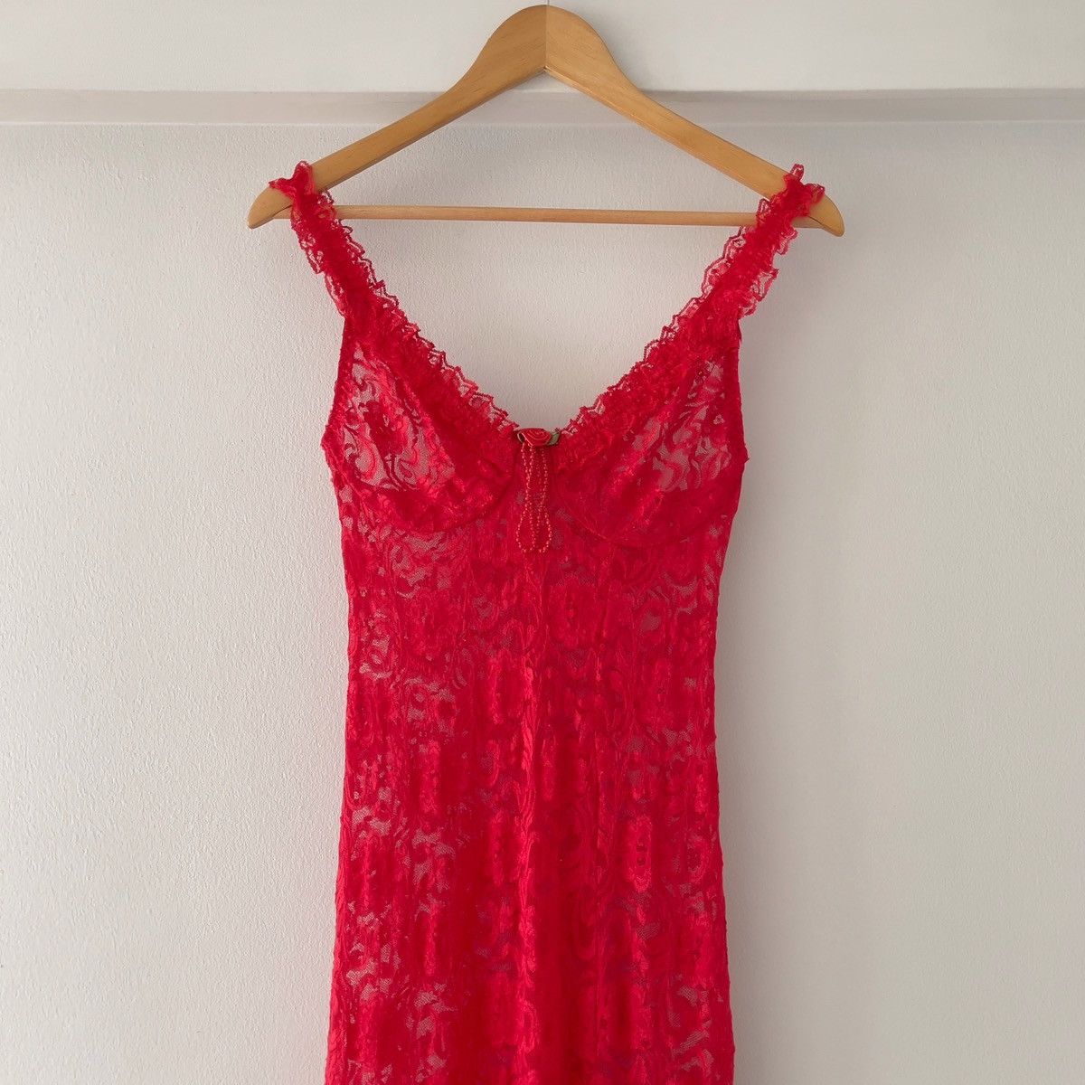Vintage Vintage Red Lace Sheer Slip Dress (XS-S) Size S / US 4 / IT 40 - 15 Thumbnail