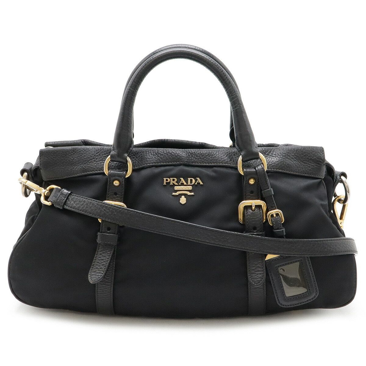 Prada Prada Nylon Leather 2Way Bag Bt2032 Leather Shoulder Bag Bt2032 in Black, Women's