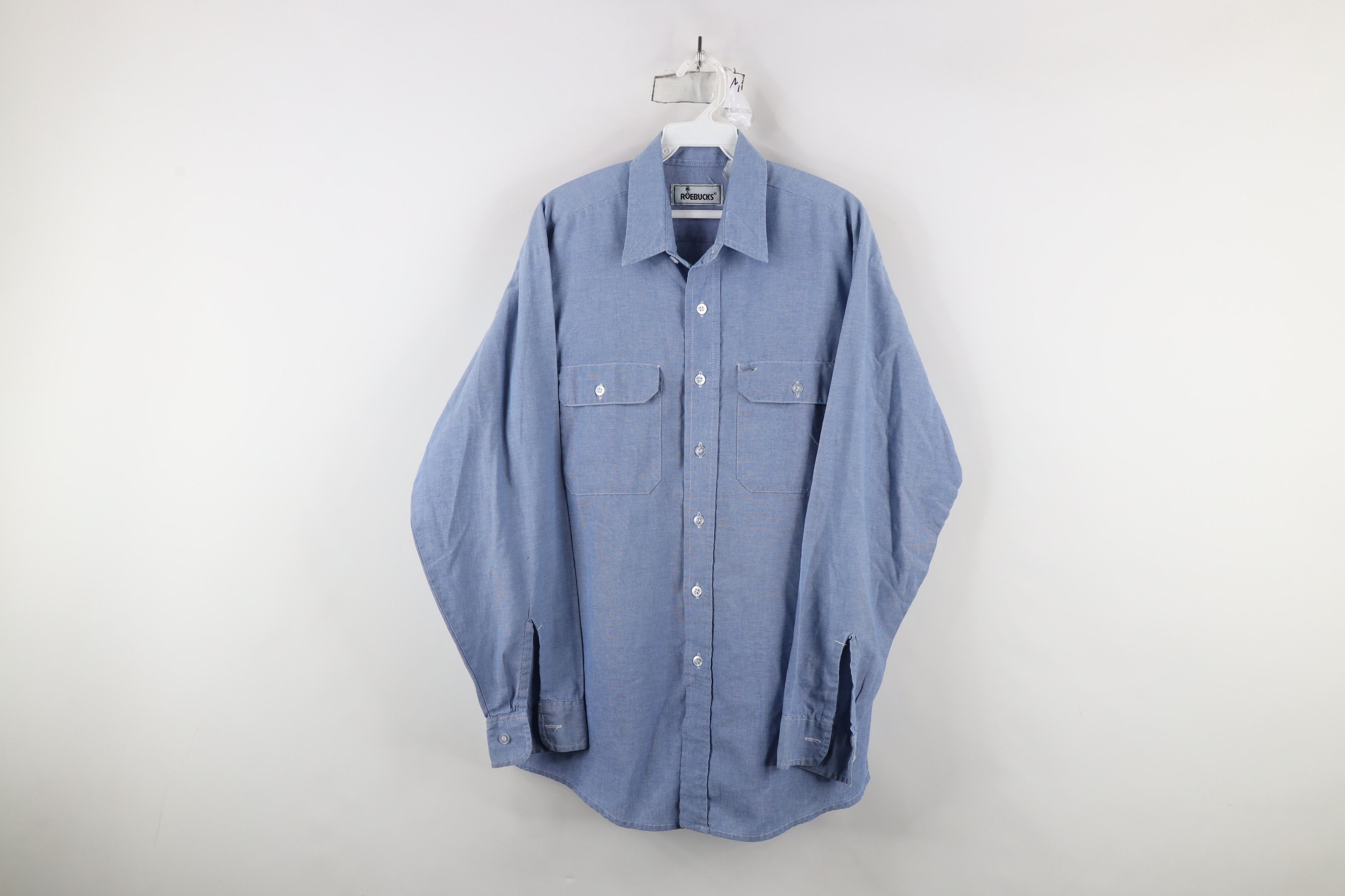 Vintage Vintage 90s Streetwear Chambray Workwear Button Shirt Blue Size US L / EU 52-54 / 3 - 1 Thumbnail