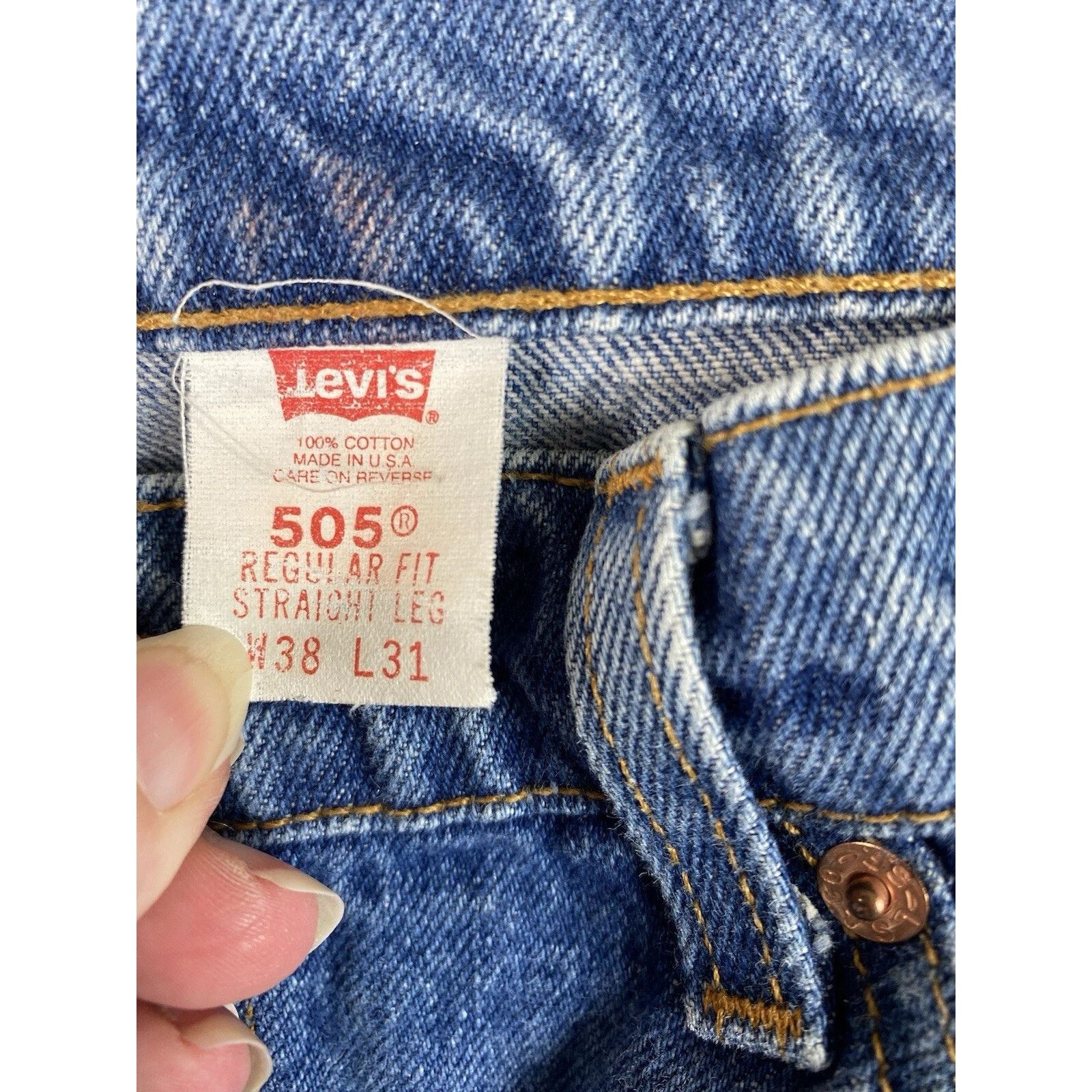 Levi's Levis-505 Jeans Blue Straight Distressed 1997 USA Orange Tab Size US 38 / EU 54 - 8 Thumbnail