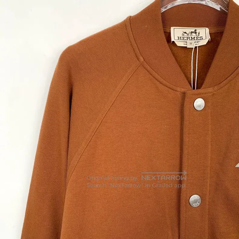 Hermes Hermes Orange Logo Pattern Applique Cotton Baseball Jacket Size M / US 6-8 / IT 42-44 - 3 Thumbnail