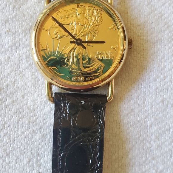 Designer 1986 Vintage Walking Liberty Men's Wristwatch Black Leather Size ONE SIZE - 2 Thumbnail