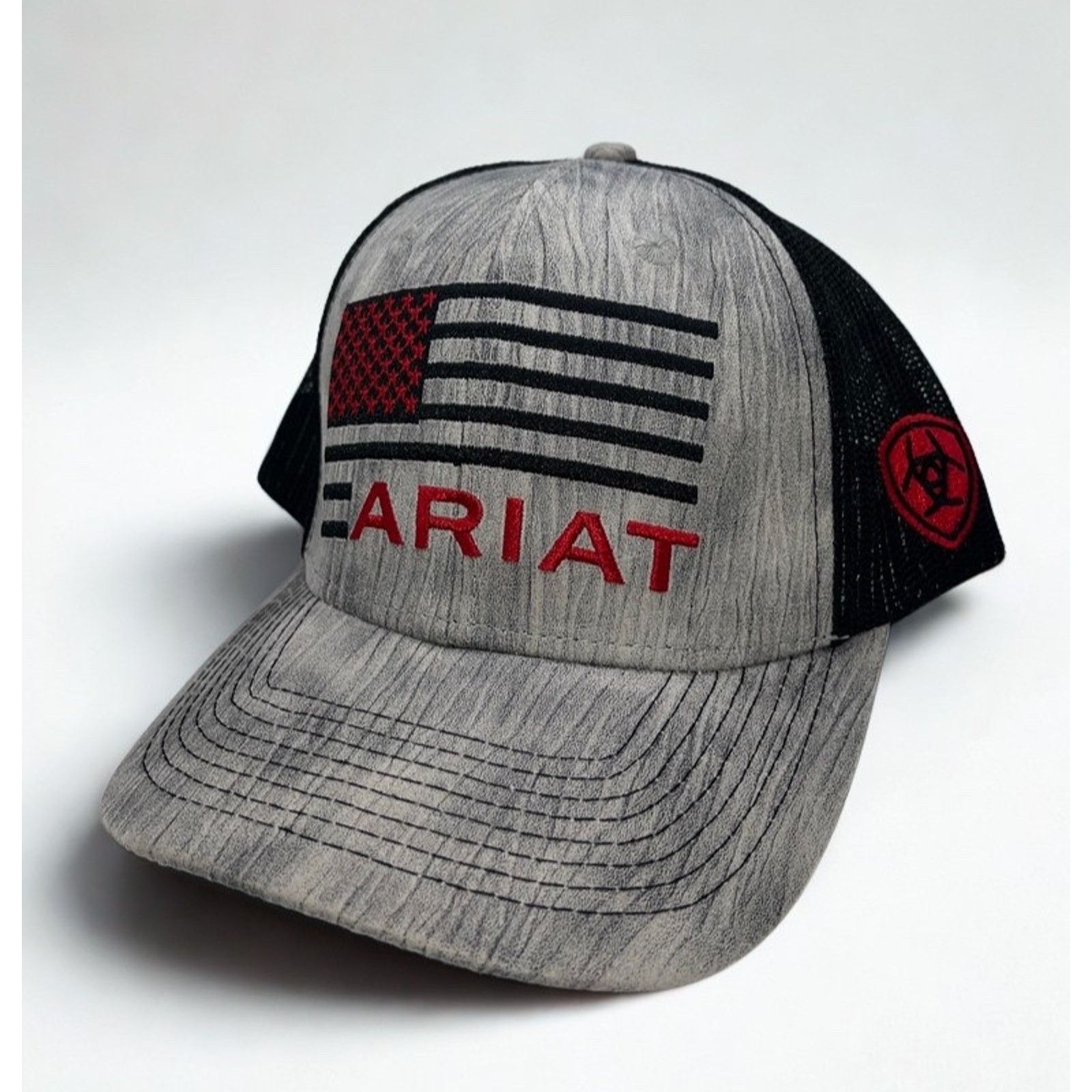 Ariat Ariat USA Flag Trucker Hat Gray Black Mesh Snapback Cap Size ONE SIZE - 4 Thumbnail