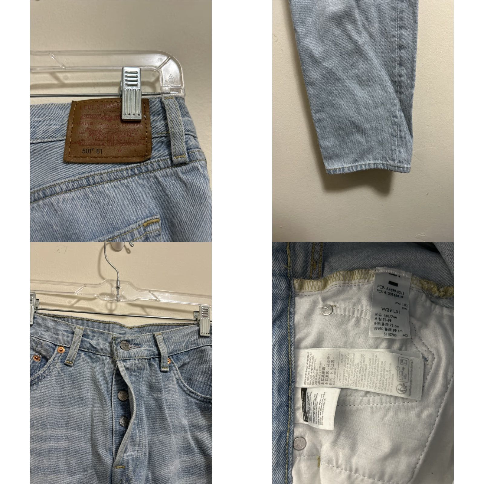 Levi's Levi's 501 Premium ‘81 Jeans Womens 29x31 Light Wash Denim Button Fly Straight 5-Pocket Regular Fit Mens Womens Boys Girls Size 29" - 8 Thumbnail