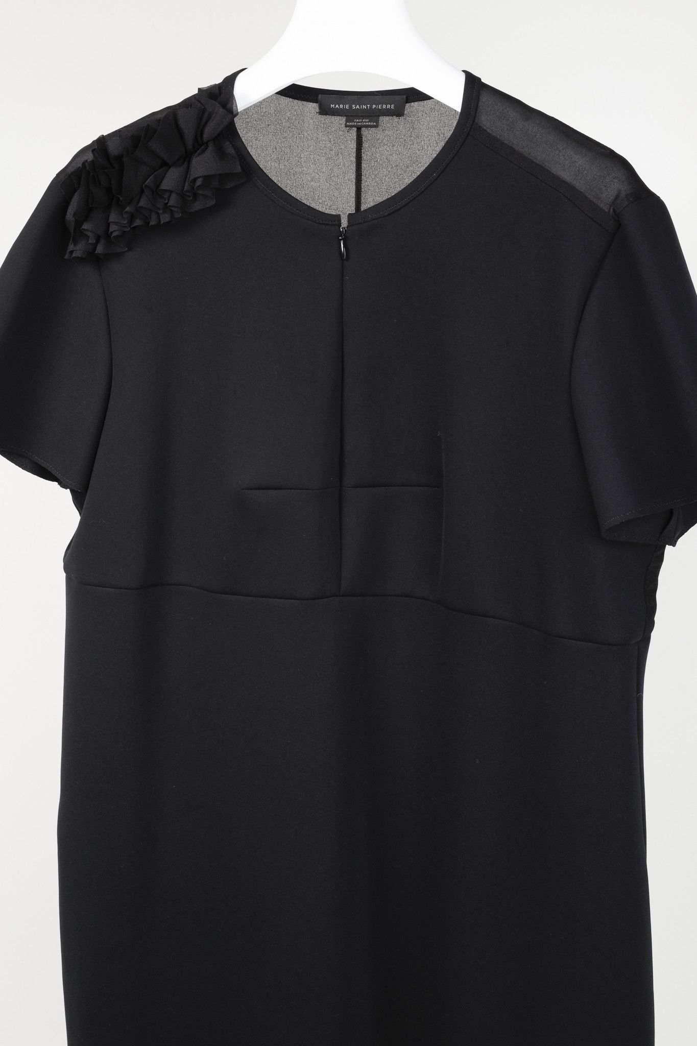 Marie Saint Pierre Marie Saint Pierre Black Neoprene Ruffle-Shoulder Mini Dress Size XL / US 12-14 / IT 48-50 - 3 Thumbnail