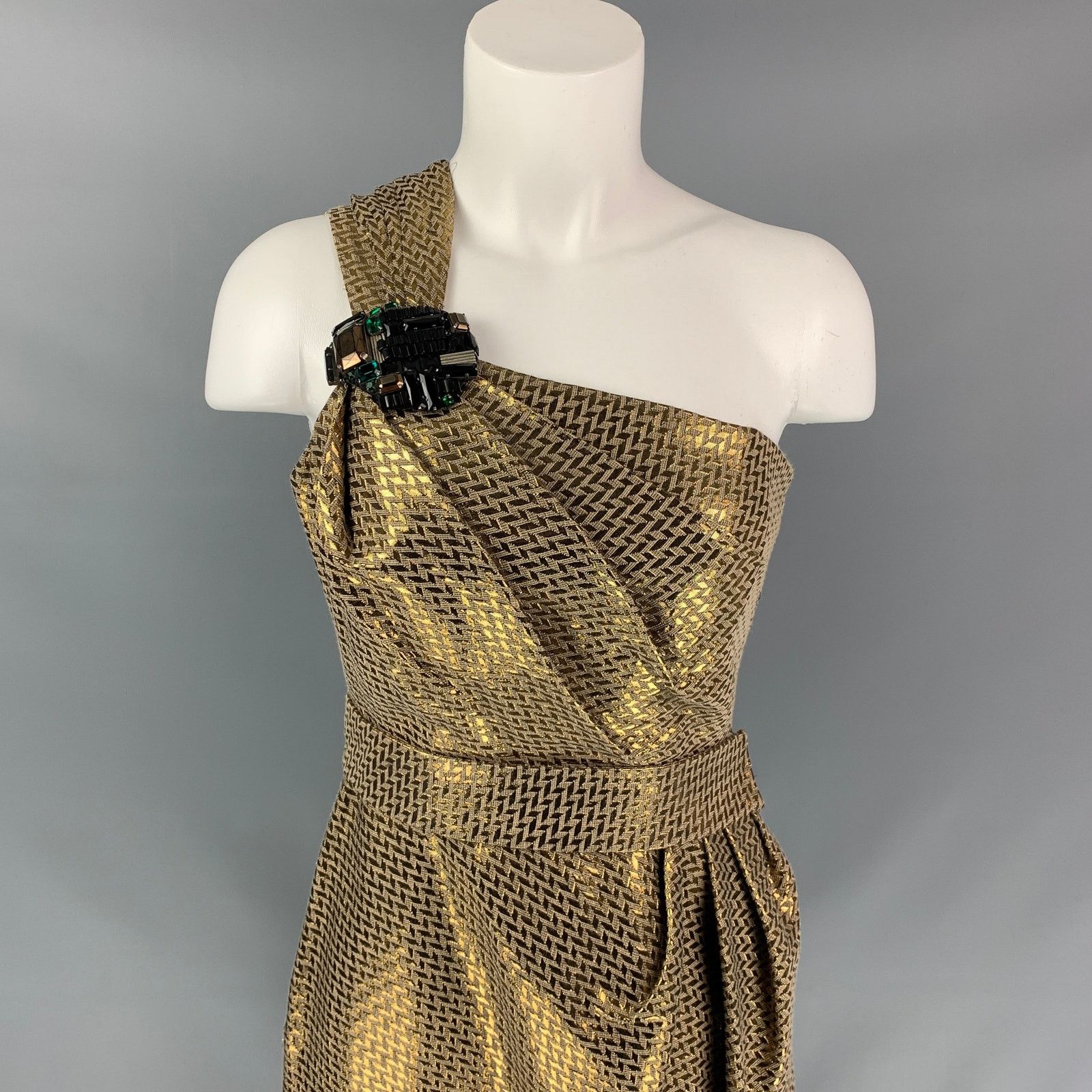 Matthew Williamson MATTHEW WILLAMSON Gold Metallic Cotton Geometric Size S / US 4 / IT 40 - 2 Thumbnail