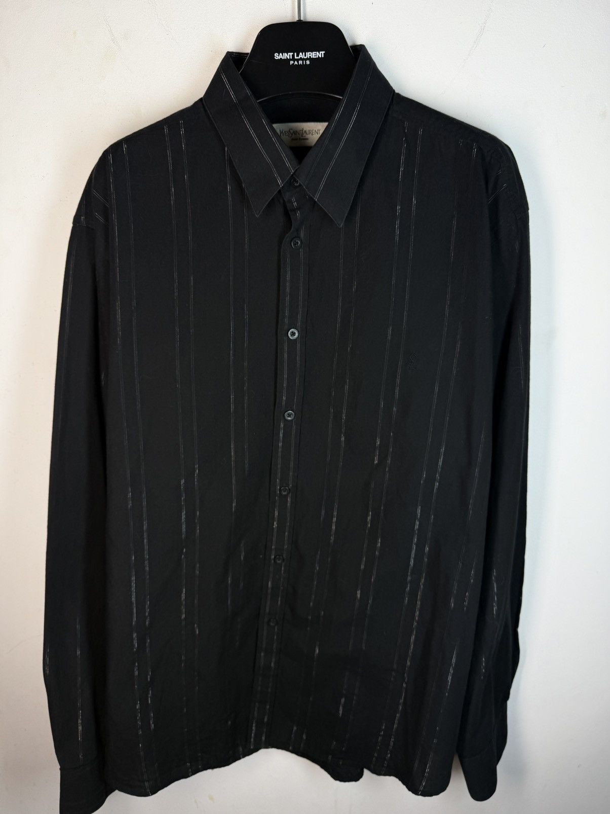 Yves Saint Laurent Black YSL Shirt Shiny Metal Stripes Sparkling Size US XL / EU 56 / 4 - 3 Thumbnail