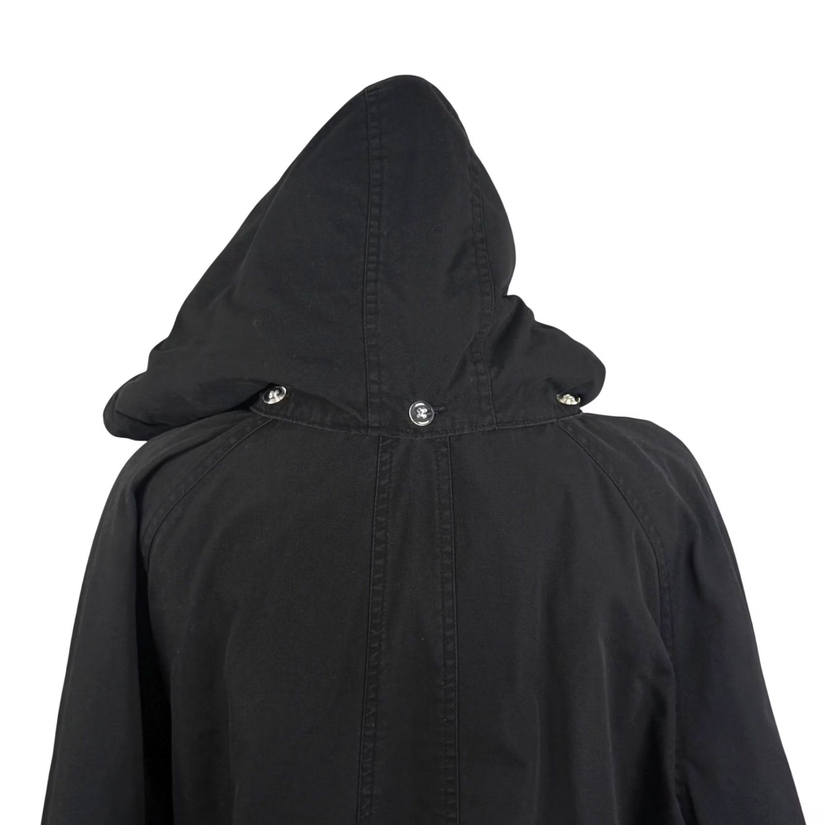 Basic Editions VINTAGE Basic Editions Parka Jacket XL Black Quilted Lined Removable Hood Utility Chevron Embroidered Zipper Button Drawstring Pockets Mid-Length Size XL / US 12-14 / IT 48-50 - 4 Thumbnail