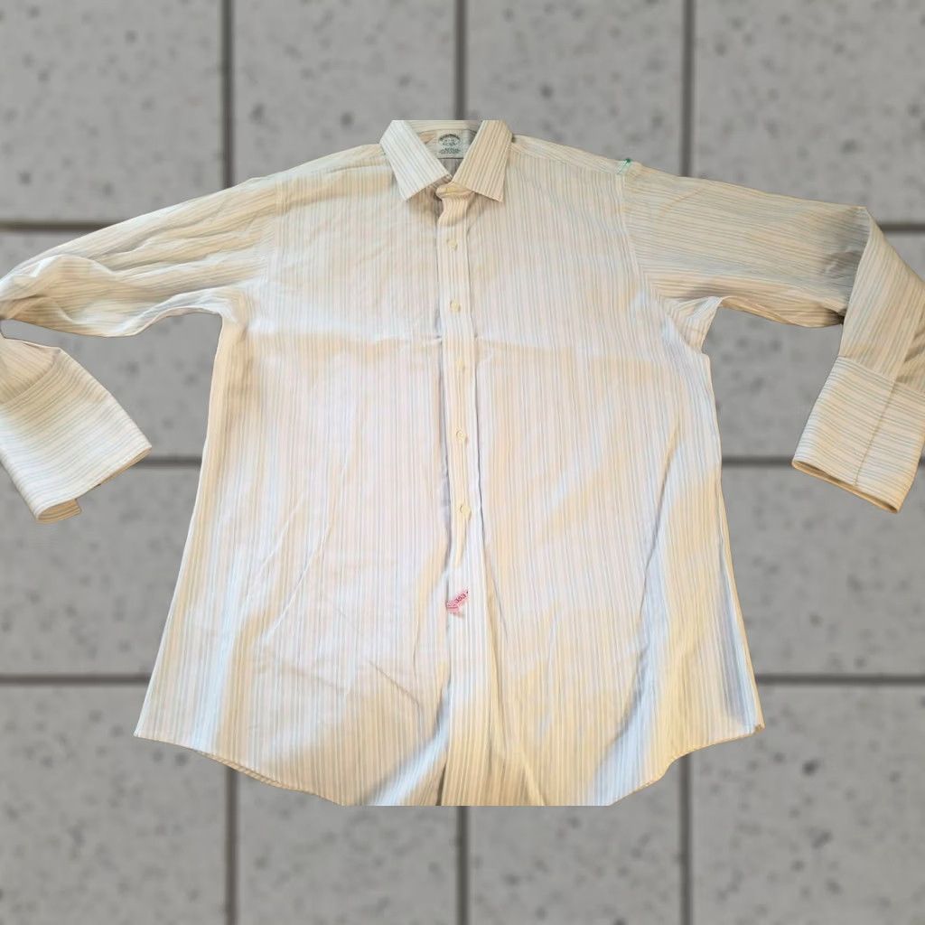 Brooks Brothers VINTAGE Brooks Brothers Dress Shirt Beige White Button-Up Long Sleeve 16.5 32 Mens Regular Cotton 16.5 32 Size 46R - 1 Thumbnail
