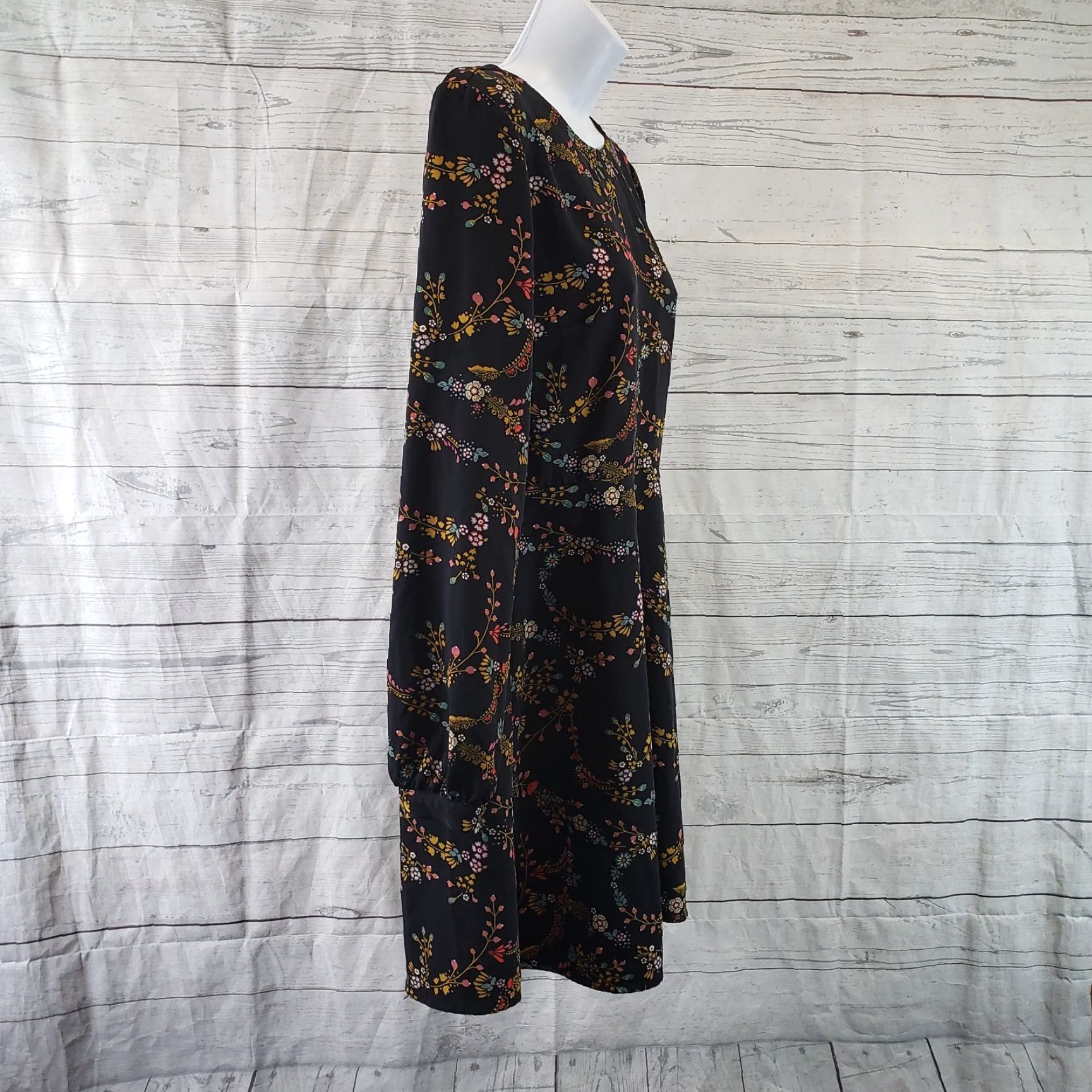 Loft Ann Taylor LOFT Womens Printed Dress Sz 4 Black Pink Floral Long Sleeve Size S / US 4 / IT 40 - 3 Thumbnail