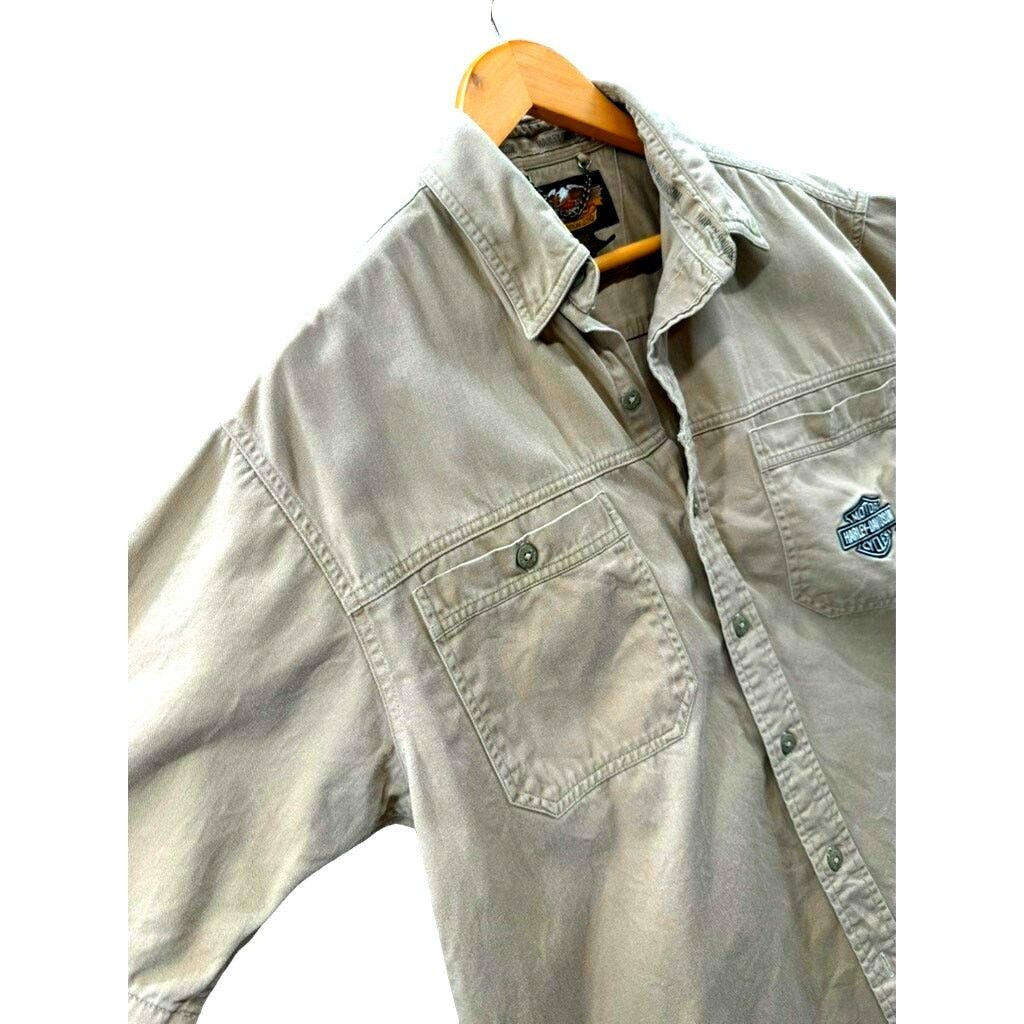 Harley Davidson × Vintage 2000's Harley-Davidson Canvas Short Sleeve Button Up Shirt Size US L / EU 52-54 / 3 - 6 Thumbnail