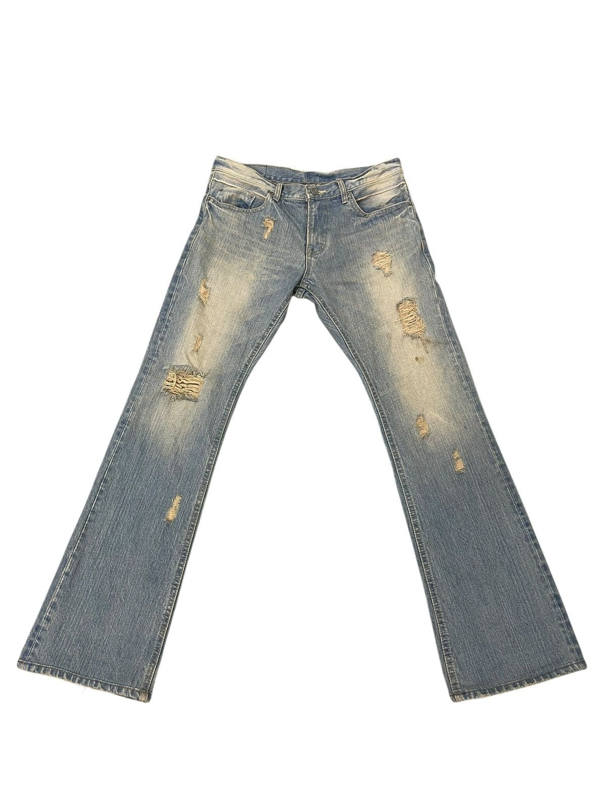 Japanese Brand Flare Jeans Izreel Faded Distress Boot Cut 2🟦5 Size US 31 - 2 Thumbnail