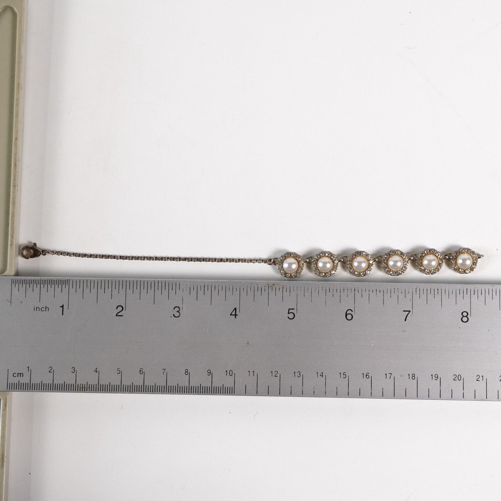Other Faux Pearl Cubic Zirconia Gemstone Chain Bracelet Clasp Size ONE SIZE - 7 Thumbnail