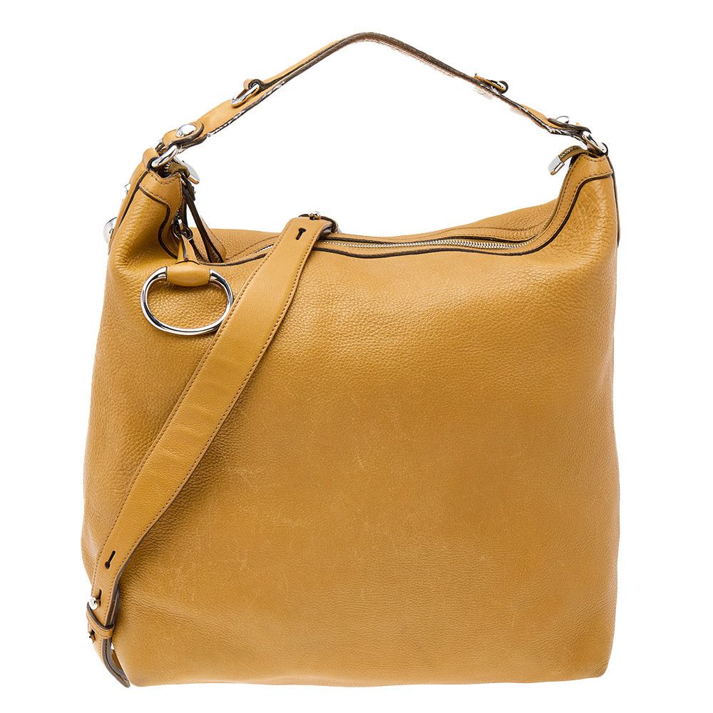 image of Gucci Mustard Leather Large Icon Bit Hobo in Black, Women's