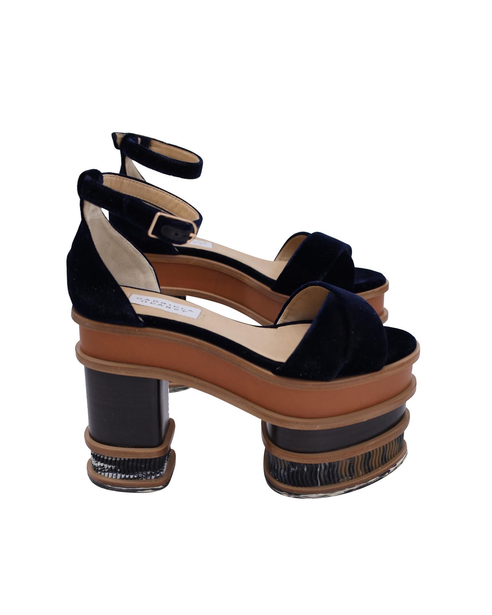 image of Gabriela Hearst Navy Blue Velvet Sculptural Heel Shoes Sandals in Blue/Navy Blue, Women's (Size 6)