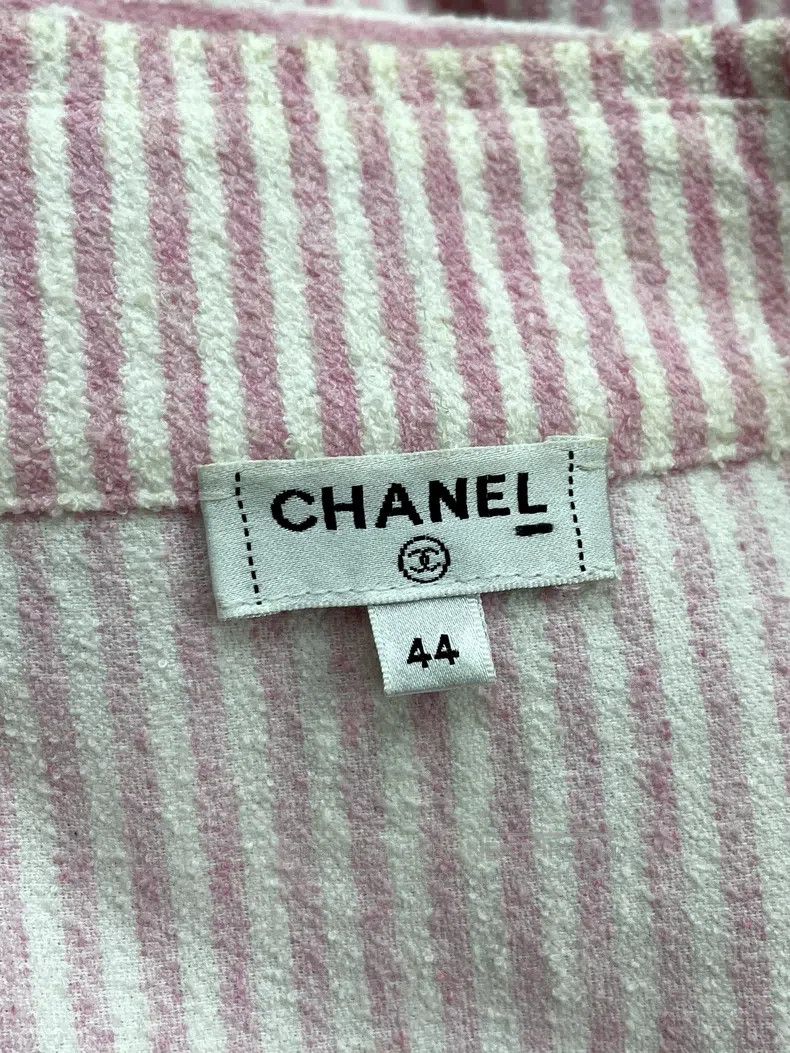 Chanel Chanel Pink and white striped pleated lace-on cardigan jac Size M / US 6-8 / IT 42-44 - 4 Thumbnail