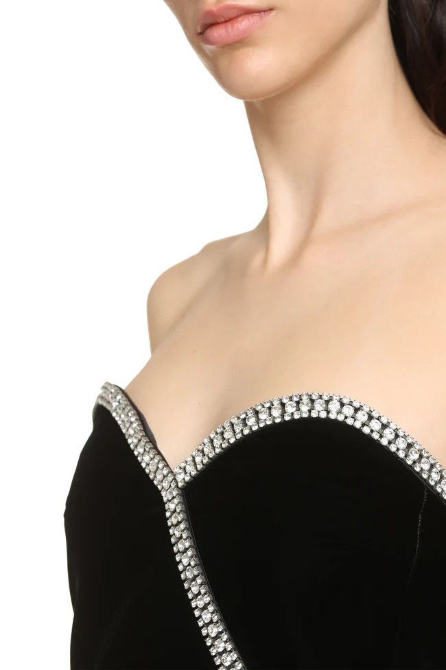 Saint Laurent Paris o1b1hav111224 Strapless Dress Velvet With Rhinestones Black Size M / US 6-8 / IT 42-44 - 6 Thumbnail