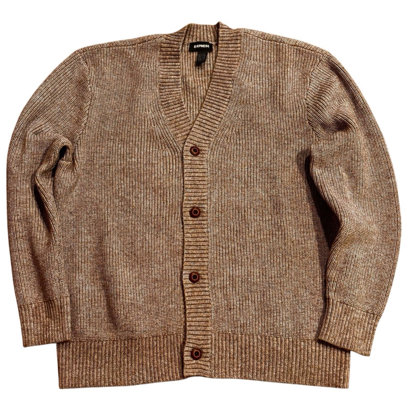 Express Wool Blend Men's Cardigan Tan Heather Size Large - Express Size US L / EU 52-54 / 3 - 1 Thumbnail