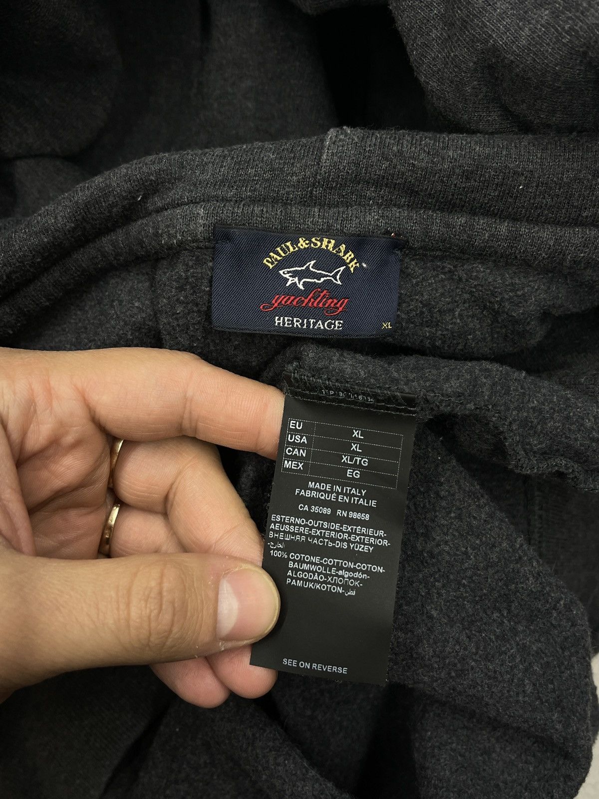 Paul & Shark Mens Paul Shark Yachting Grey Hoodie Center Big Logo Size US L / EU 52-54 / 3 - 7 Thumbnail