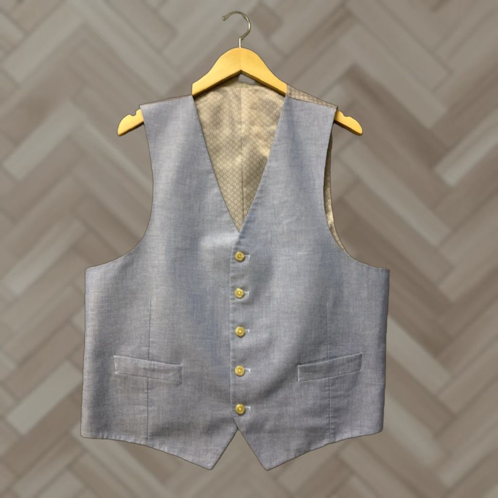 Vintage Men's Slim Fit Cotton Tuxedo Waistcoat Vest L Blue Formal Size US L / EU 52-54 / 3 - 1 Thumbnail