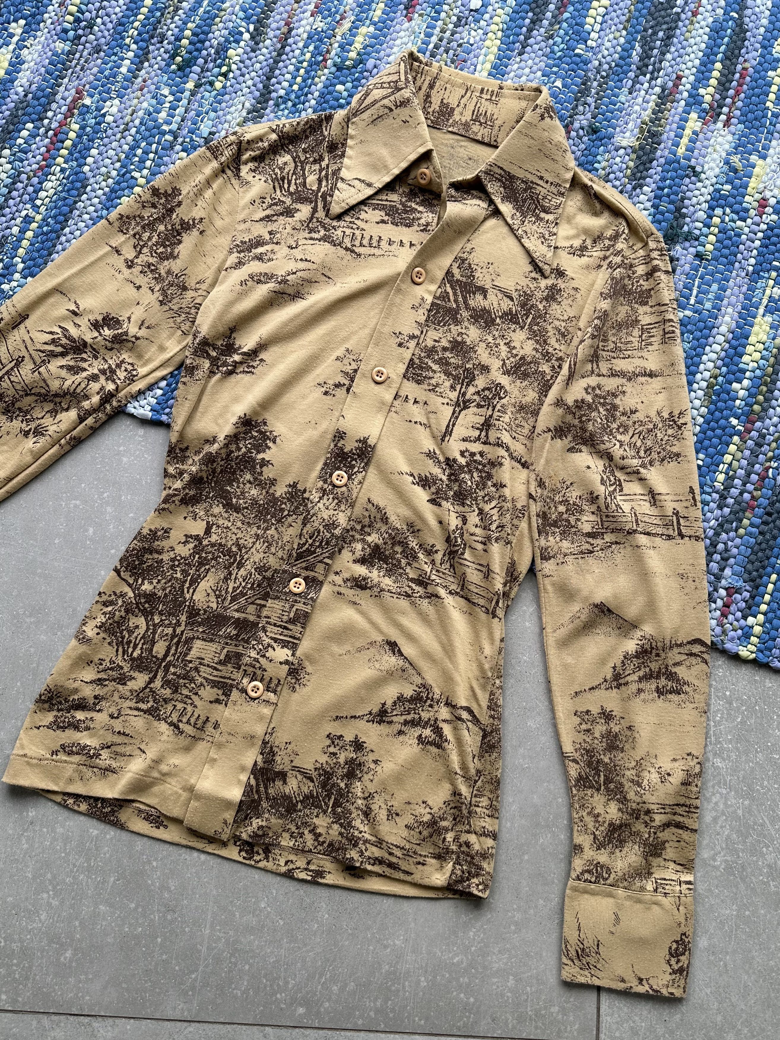 image of Avant Garde x Vintage Printed Shirt in Brown, Women's (Size Small)