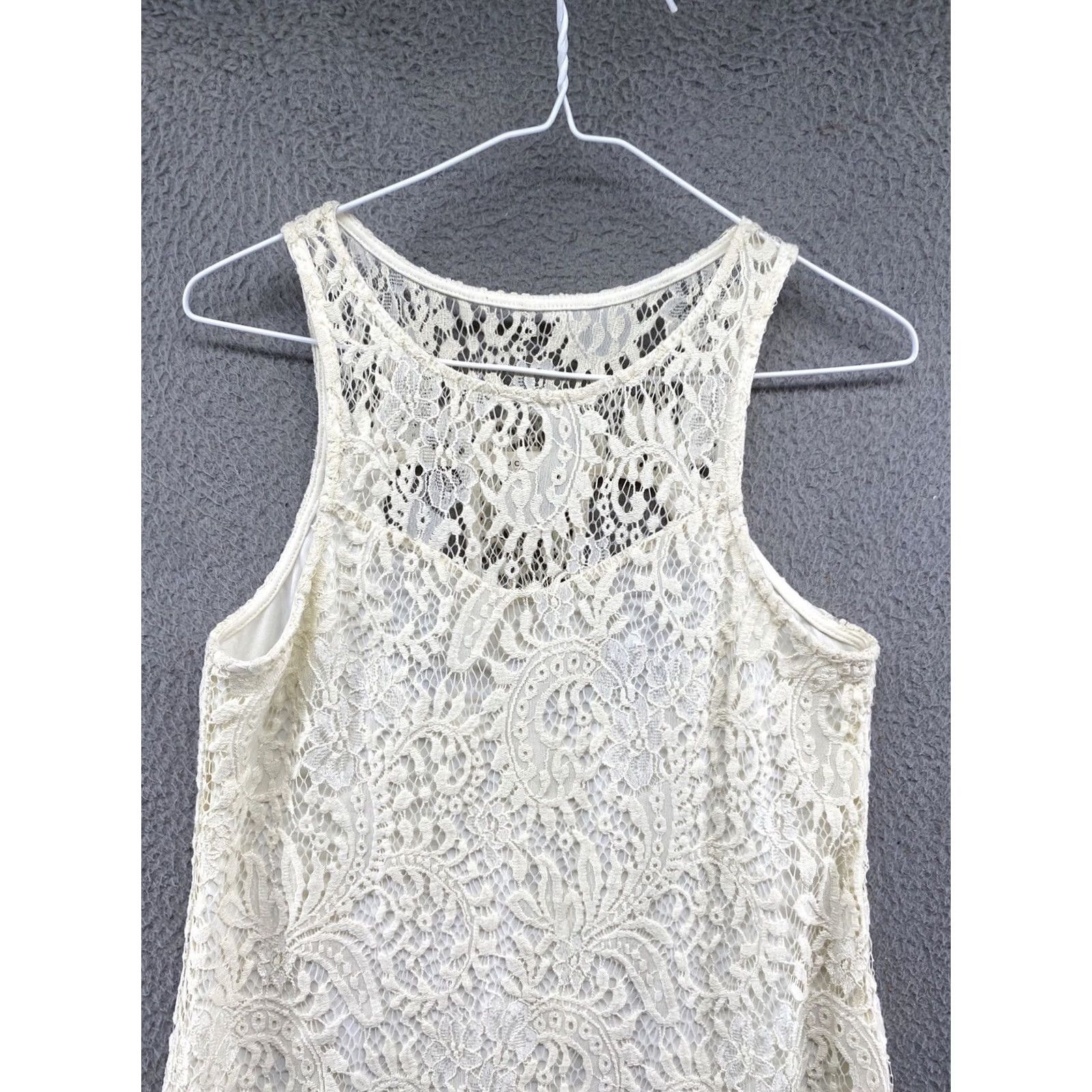 Vintage Socialite Womens Lace Knee Length Ivory Pullover Dress Size S, Bodycon Boho Style Size S / US 4 / IT 40 - 3 Thumbnail