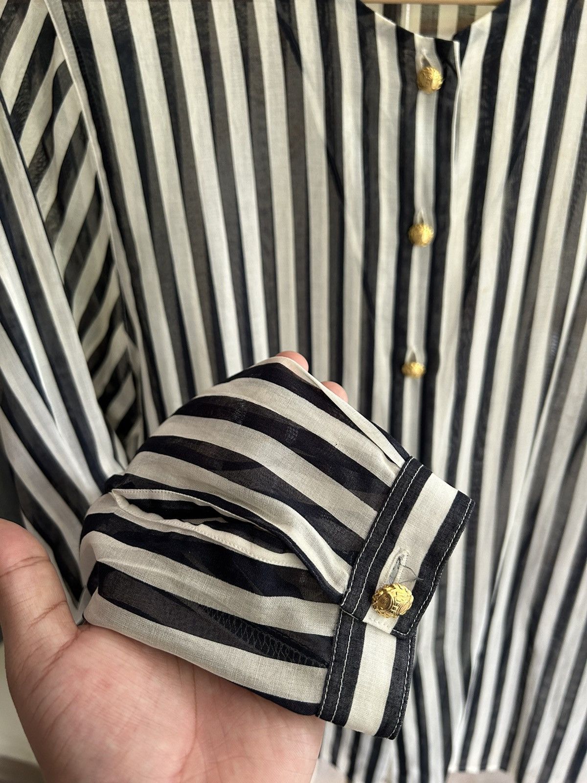 Celine Celine Gold Button Stripe Long Sleeve Size S / US 4 / IT 40 - 5 Thumbnail