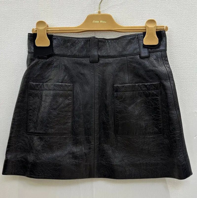 Miu Miu Miu Miu Black A-Line Leather Skirt 0089 Size 36" / US 14 / IT 50 - 1 Thumbnail