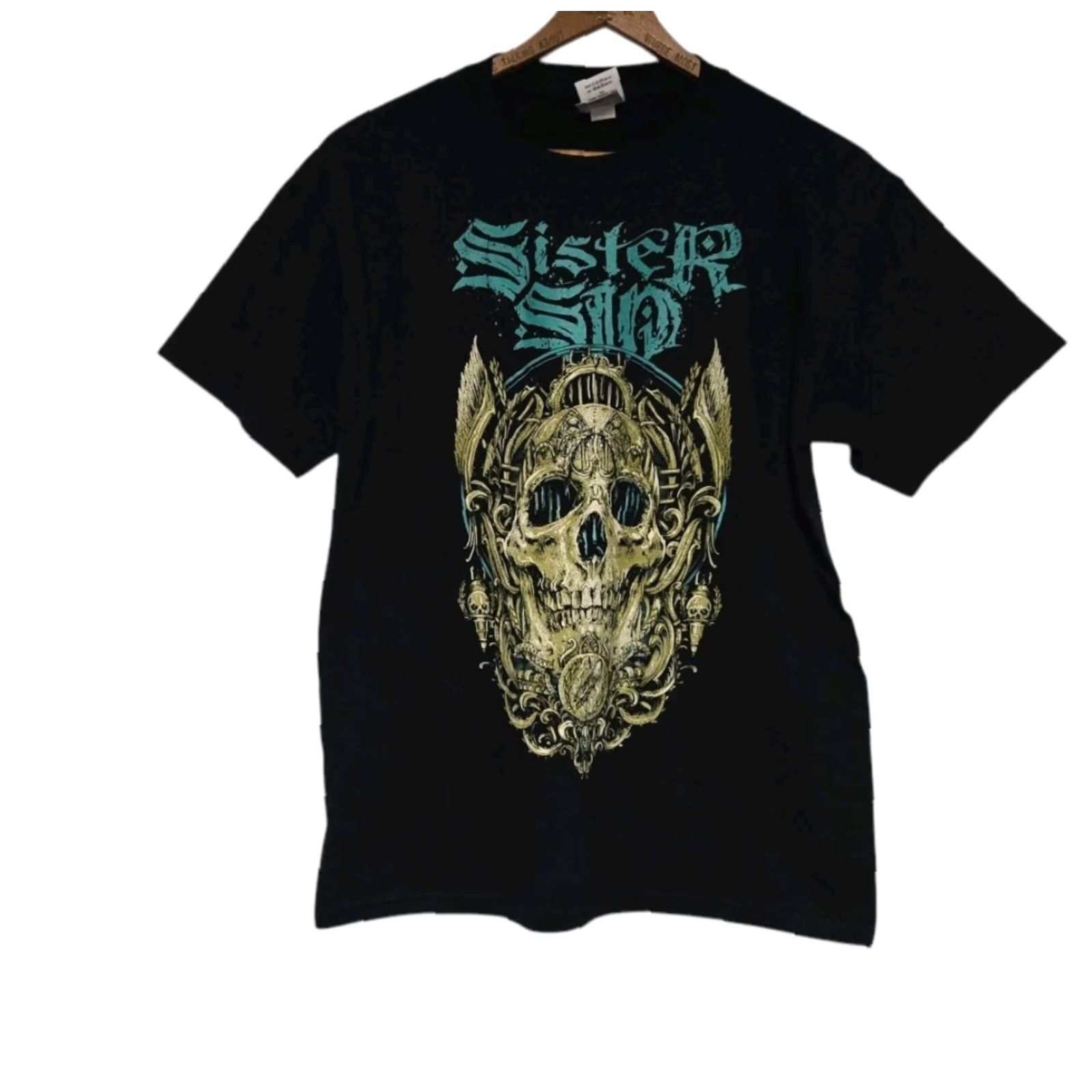 Gildan Sister Sin Now And Forever 2012 Graphic T-shirt Men's Large Black Skull Gildan Band Music Graphic Print Crew Neck Short Sleeve All Seasons Size US L / EU 52-54 / 3 - 3 Thumbnail