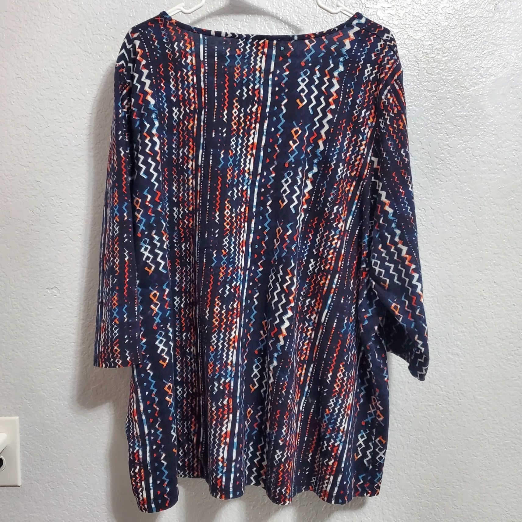 Vintage Ulla Popken Top Women 4X Blue Print Geometric Round Neck 3/4 Sleeve Tunic Boho Size XXL / US 16-18 / IT 52-54 - 2 Thumbnail