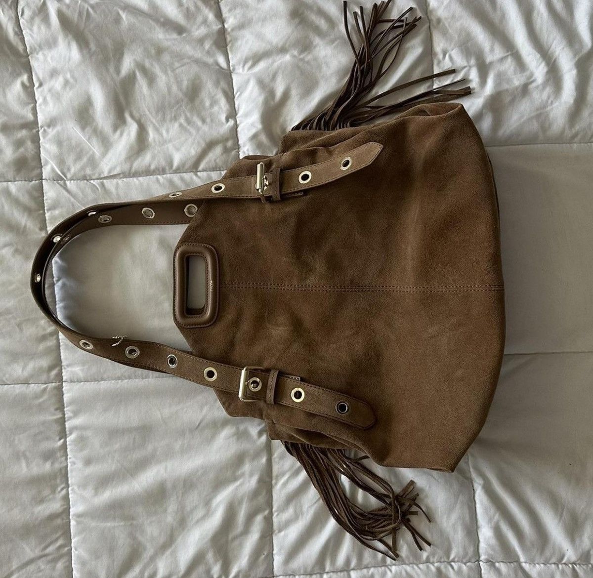 Maje Maje Paris Brown Suede Bag with Leather Straps Size ONE SIZE - 5 Thumbnail