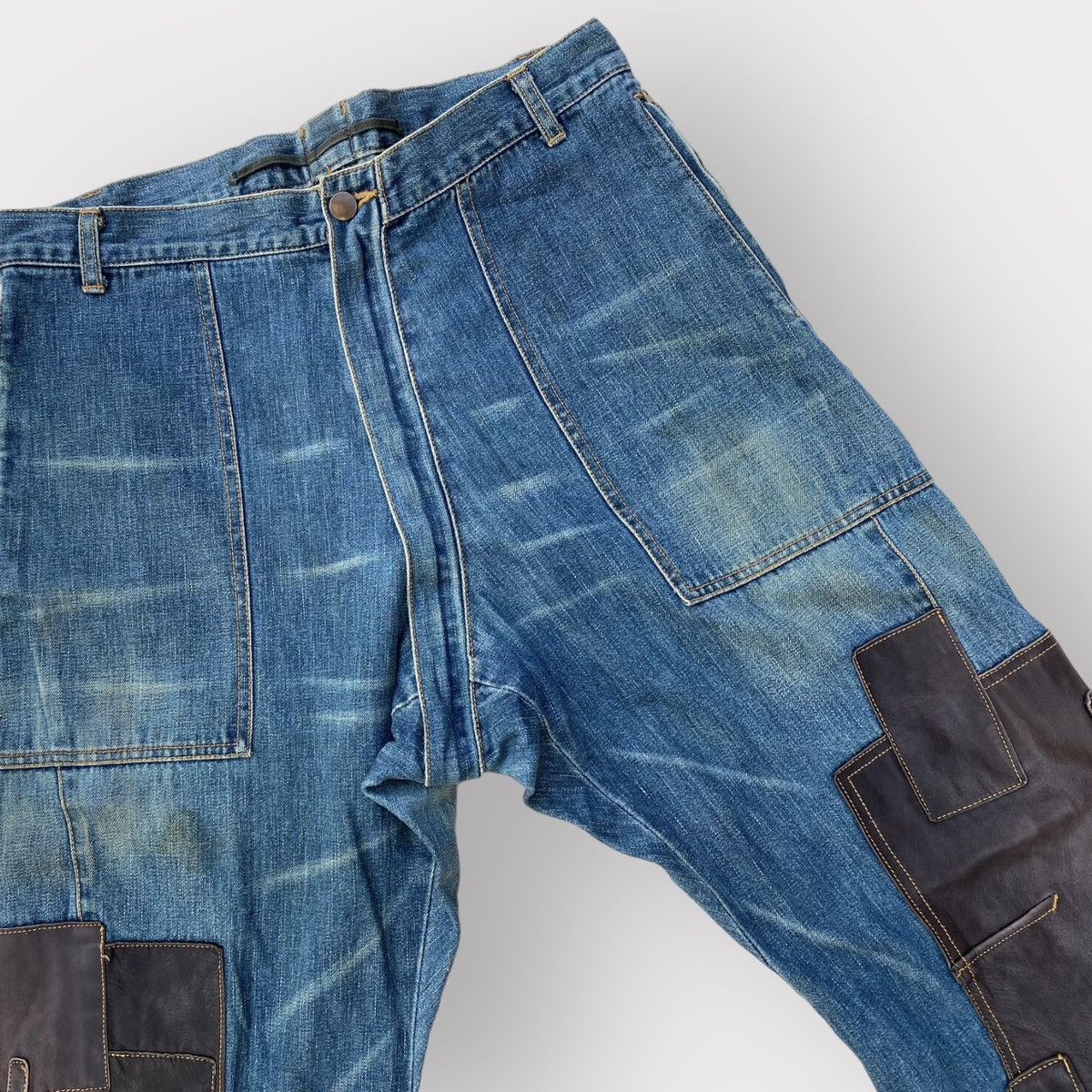 Maison MIHARA YASUHIRO Miharyasuhiro Leather Patchwork Denim Size US 34 / EU 50 - 2 Thumbnail