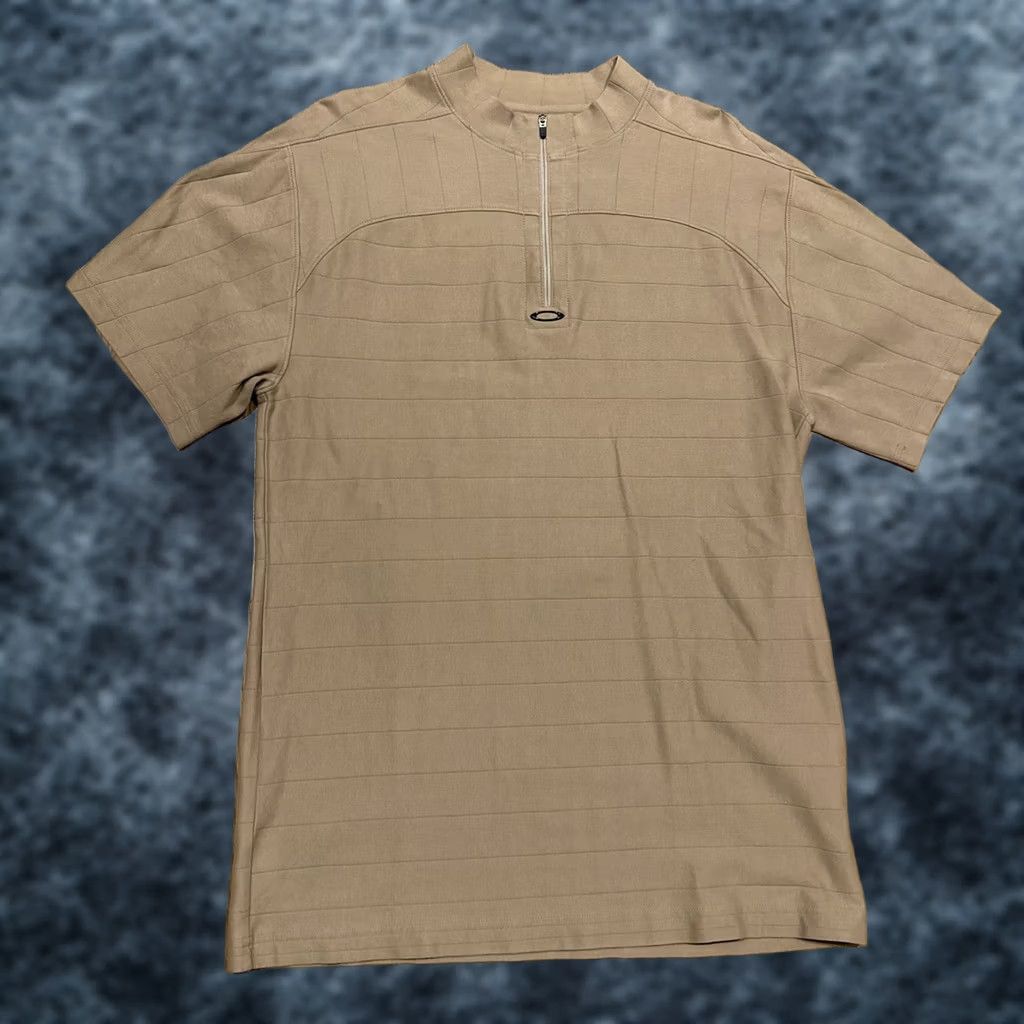 Oakley VINTAGE Oakley T-Shirt Mens L Beige Cotton Spandex Ribbed 1/4 Zip Stretch Outdoor Vtg Size US L / EU 52-54 / 3 - 1 Thumbnail