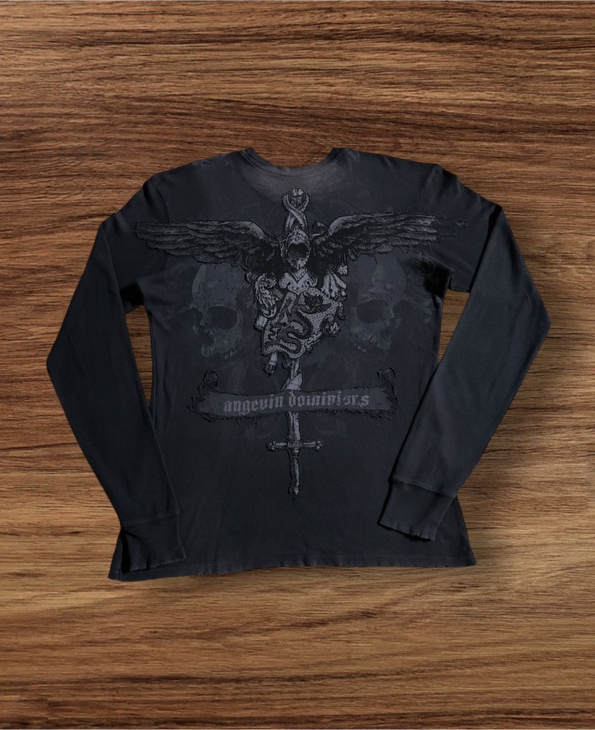 Affliction Monarchy Cross Skull Distressed Style Knit Long Sleeve Tee Size US M / EU 48-50 / 2 - 1 Thumbnail