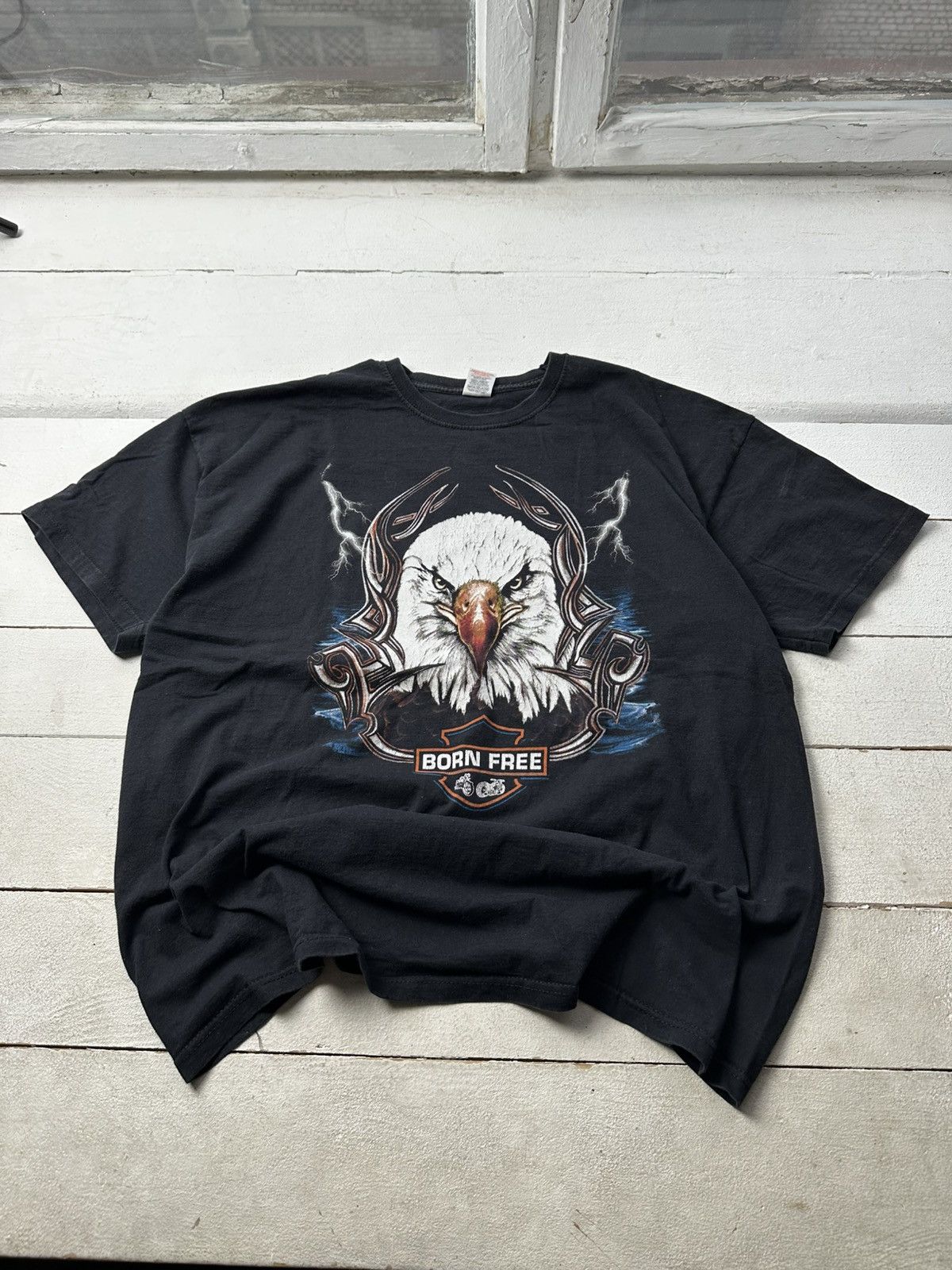 Vintage 🚨VNTG BORN FREE EAGLE USA RARE BIG LOGO FADED HARLEY STYLE Size US XL / EU 56 / 4 - 1 Thumbnail
