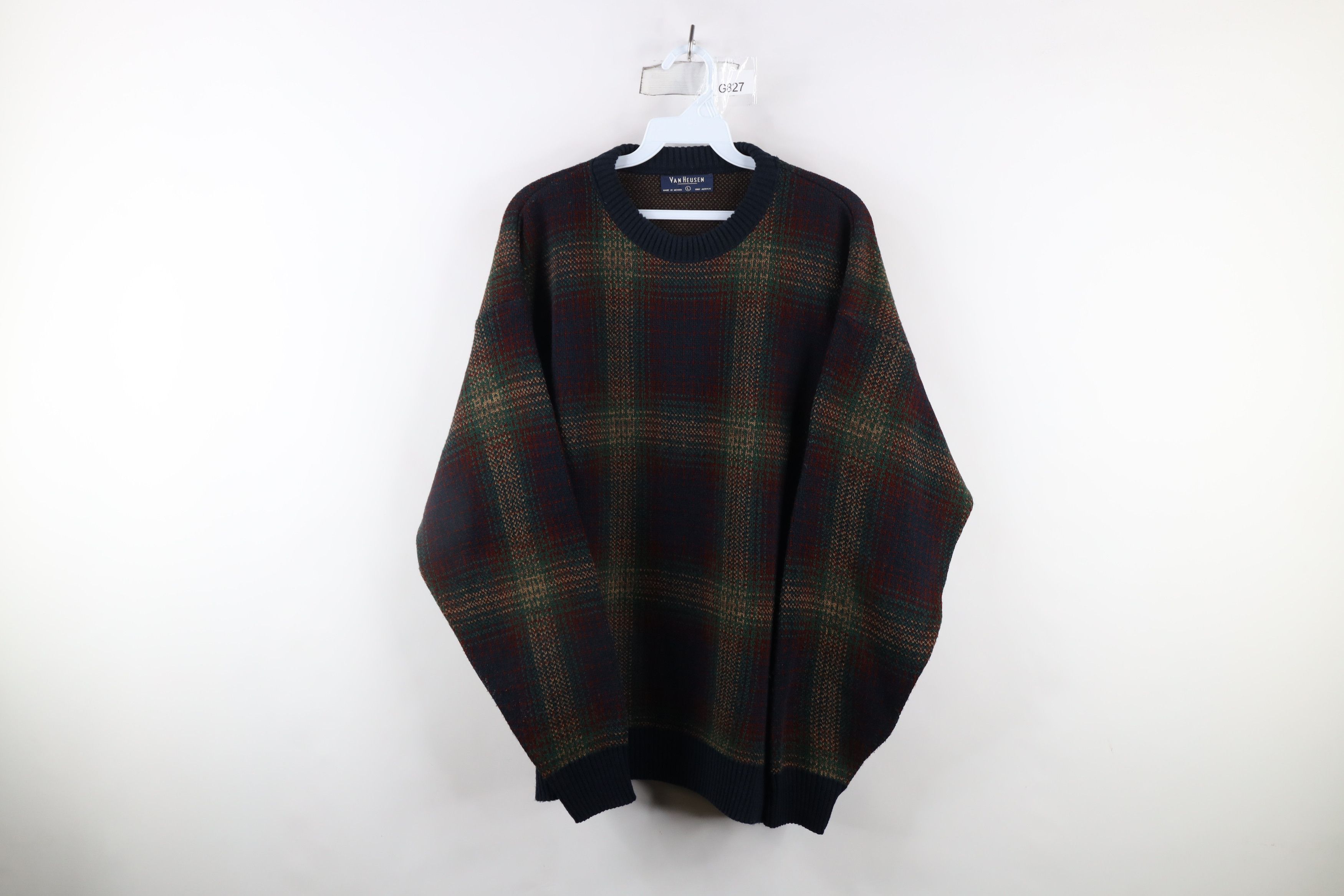 Vintage Vintage 90s Streetwear Plaid Knit Crewneck Sweater Acrylic Size US L / EU 52-54 / 3 - 1 Thumbnail