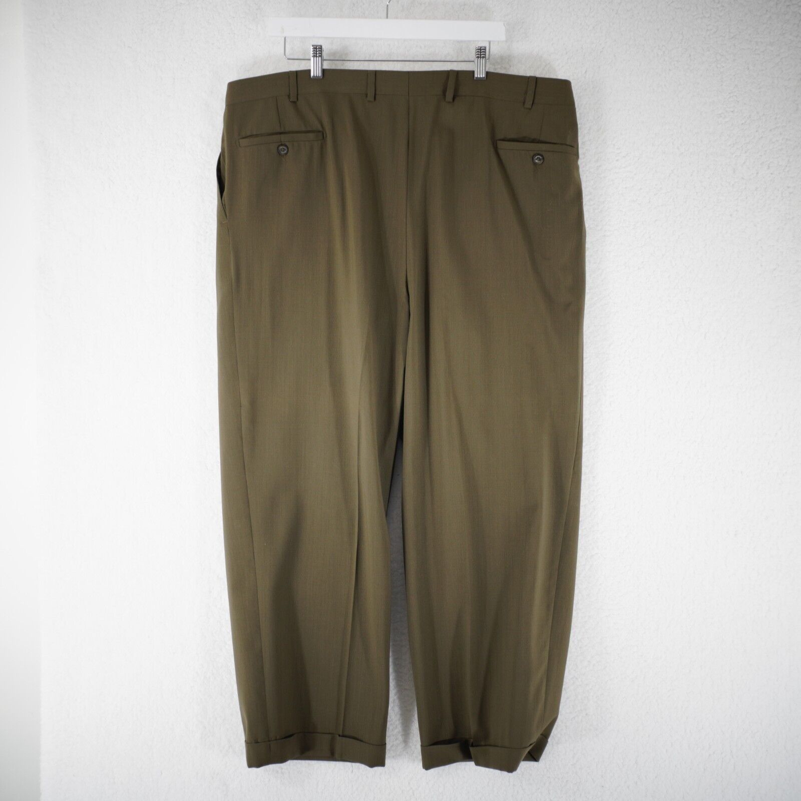 Pronto Uomo Pronto Uomo Worsted Wool Green Pleated Cuffed High Rise Dres Size 42R - 4 Thumbnail