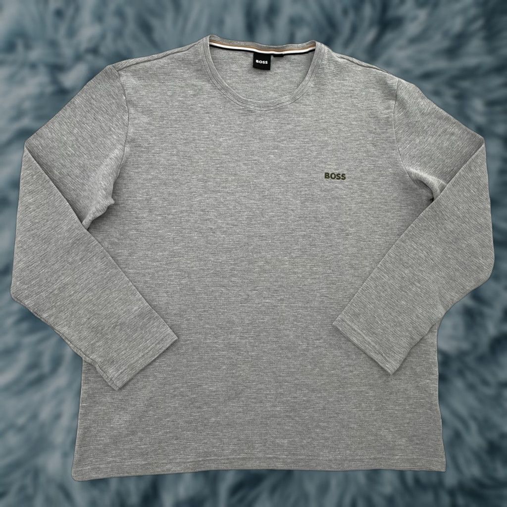 Hugo Boss HUGO BOSS Shirt Adult XL Gray Waffle Knit Crew Neck Long Sleeve Mens XL, Cotton Blend, Classic Fit, Solid, T-Shirt, Preowned Size US XL / EU 56 / 4 - 1 Thumbnail