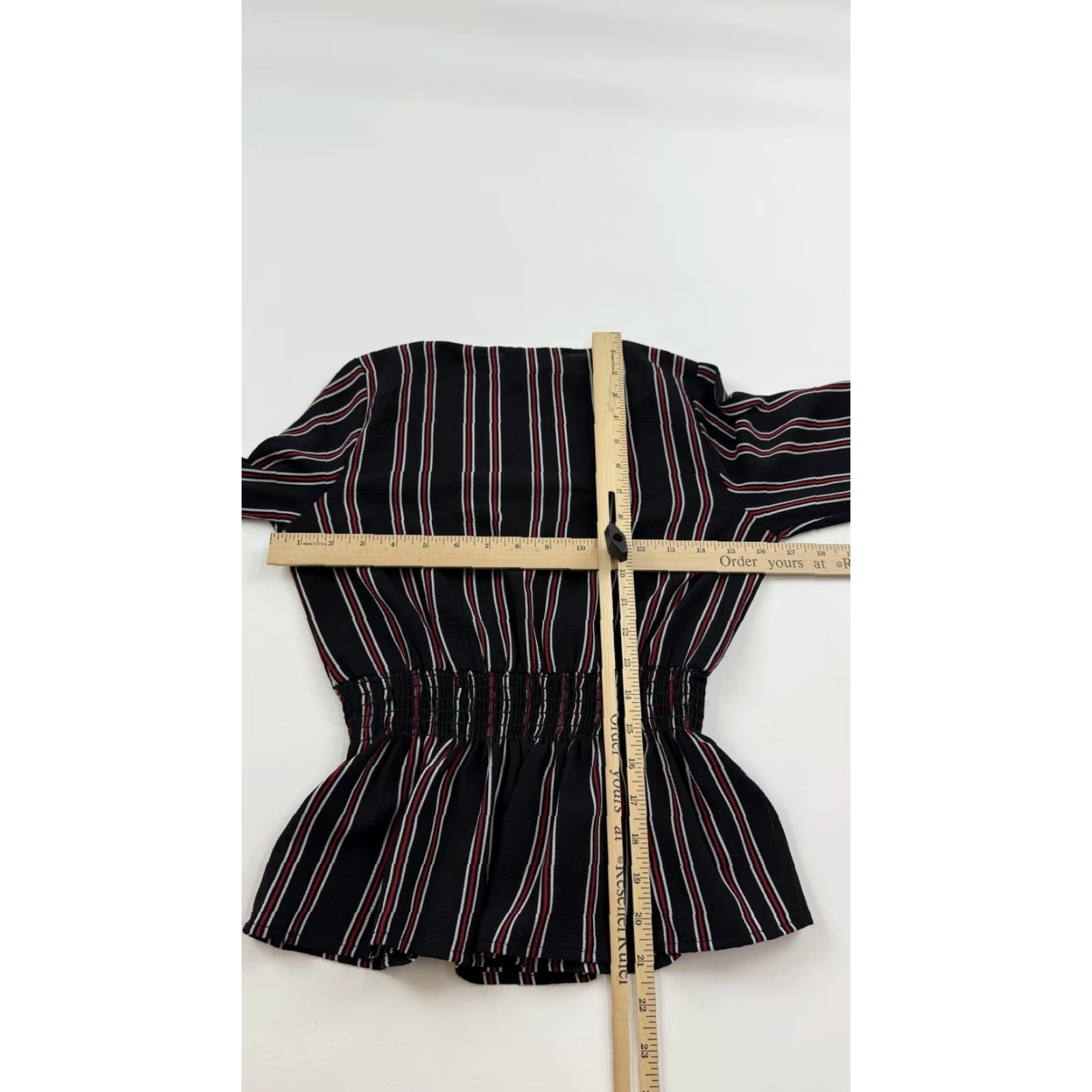 Vintage Sadie & Sage Blouse Womens XS Black Red White Striped Long Sleeve Peplum Top Size XS / US 0-2 / IT 36-38 - 6 Thumbnail