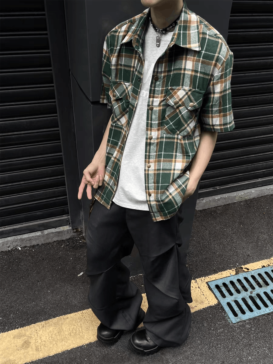 Japanese Brand × Vintage Green Plaid Loose Casual Plaid Shirt Size US M / EU 48-50 / 2 - 1 Thumbnail