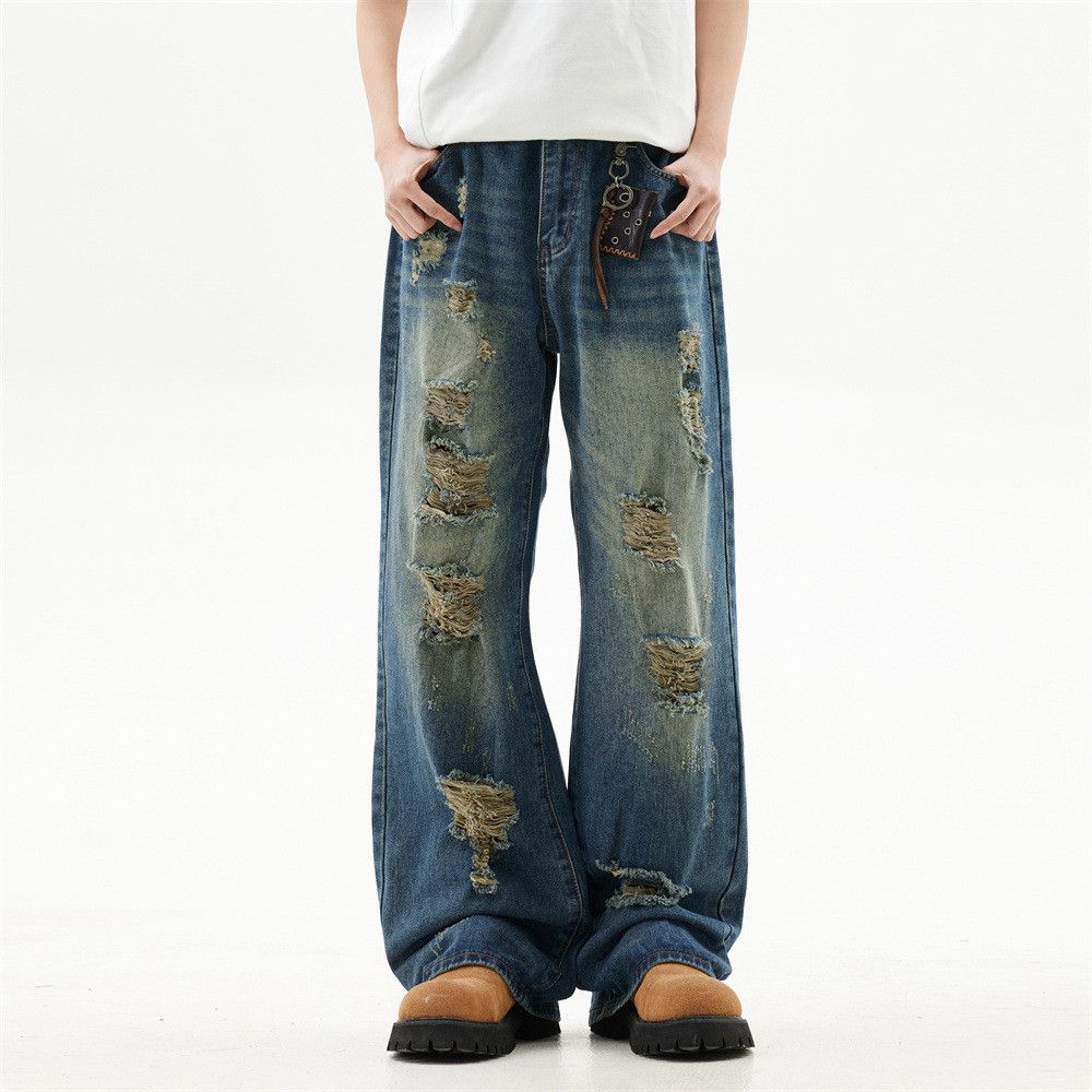 Japanese Brand Men's heavy washed distressed Ripped jeans y2k Size US 32 / EU 48 - 1 Thumbnail