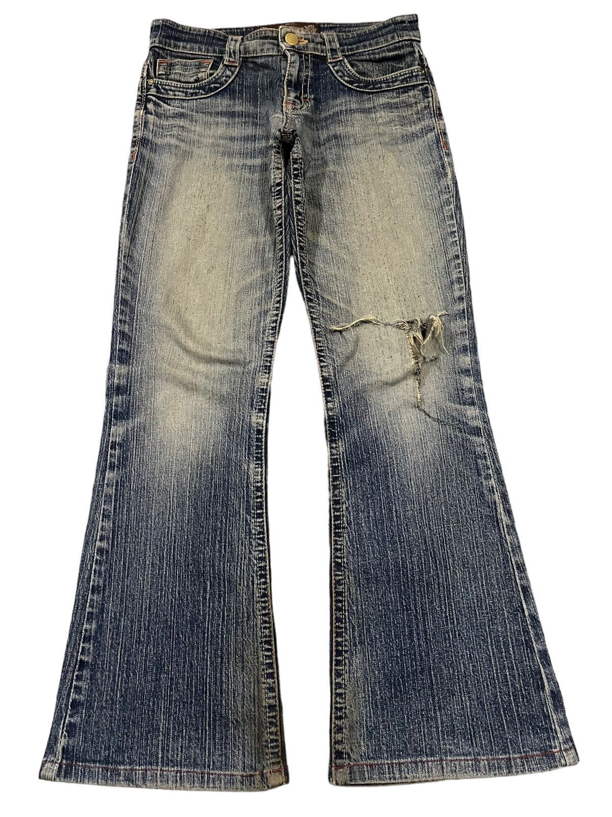 If Six Was Nine Vintage Japanese Brand Blue Wash Distress Style Flare Jeans Size US 30 / EU 46 - 1 Thumbnail