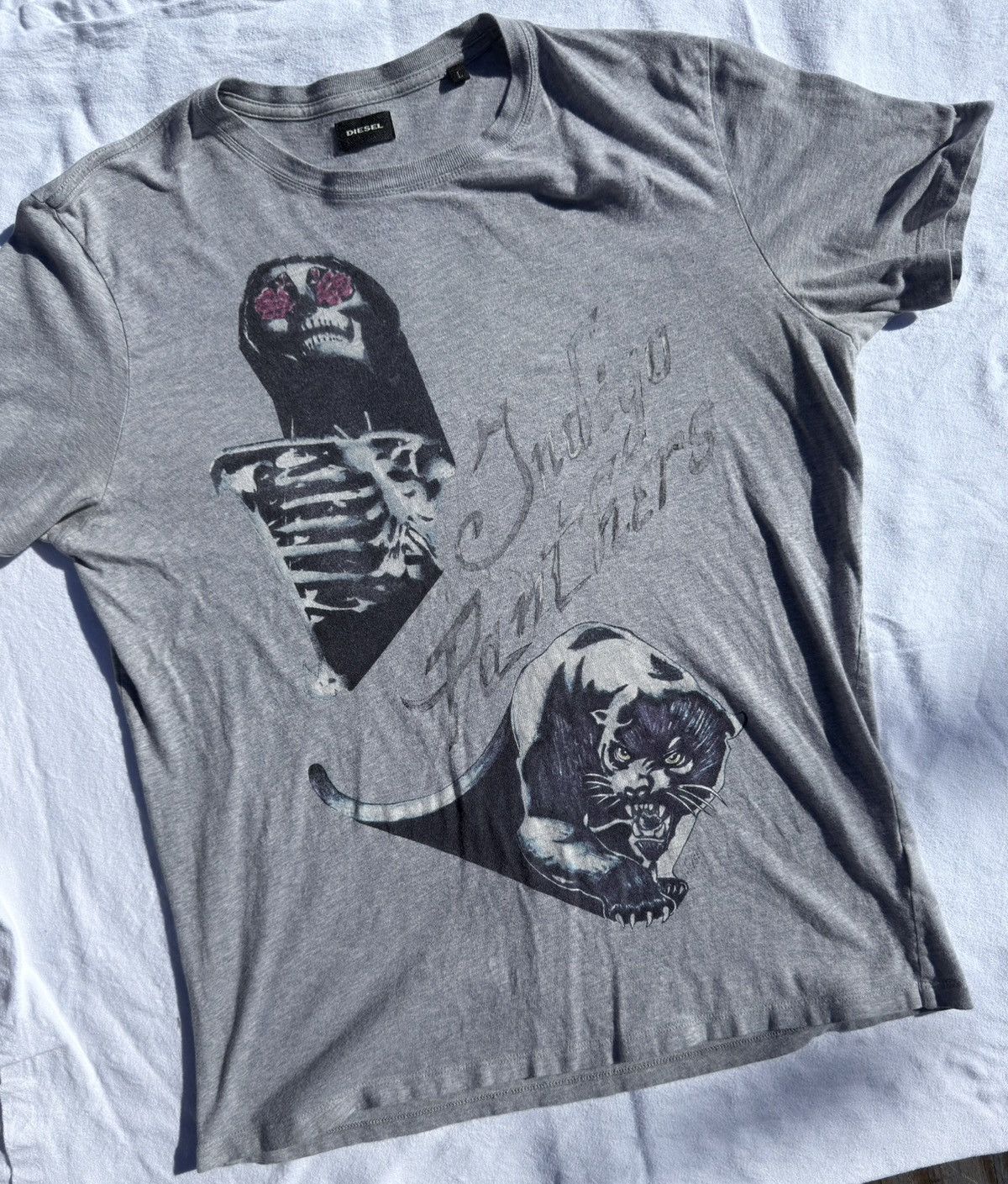 Designer × Diesel Diesel Indigo Panthers Skeleton Rose Eyes Graphic Tee Size US L / EU 52-54 / 3 - 2 Thumbnail